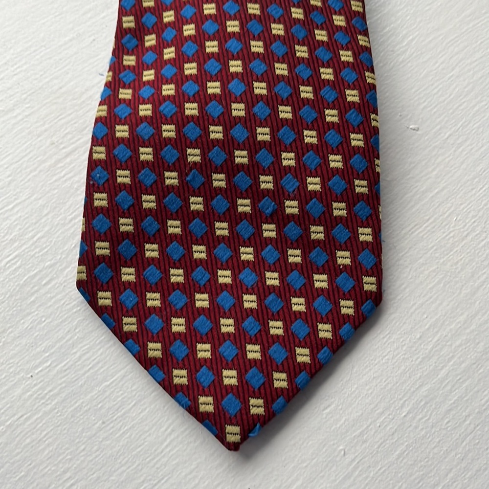 Paolo Vessella Men's Italian Silk Tie Burgundy Blue Geometric Made in Italy